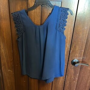 Elegant Navy Blue Lace Sleeve Women's Top